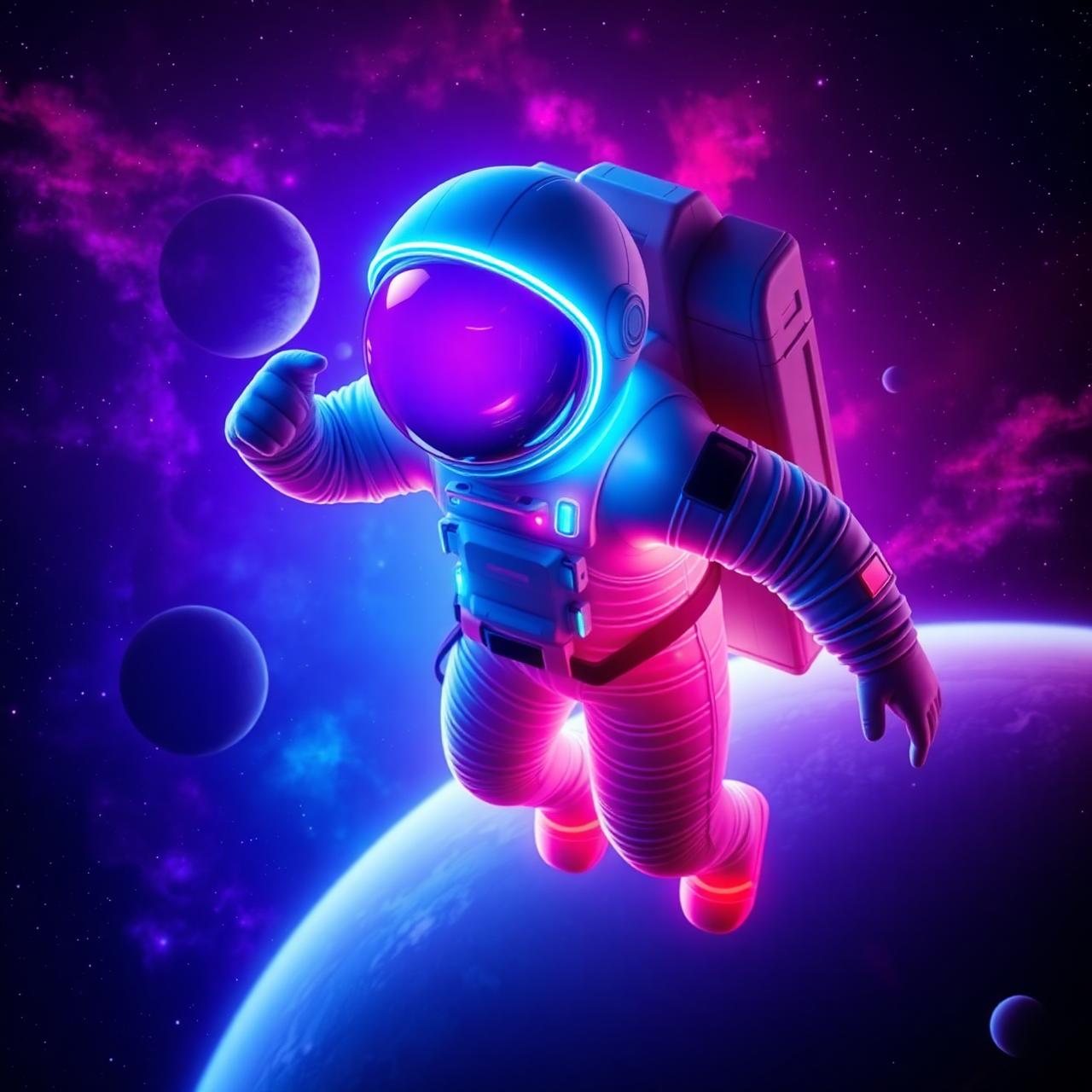 Cosmic explorer floating among nebulae